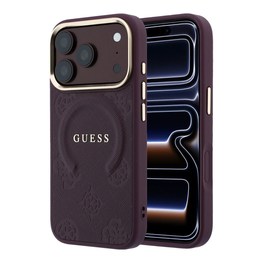 Guess Guess iPhone 18 Pro Max Back cover case - HC Magsafe Saffiano HS Peony & Ring - Burgundy