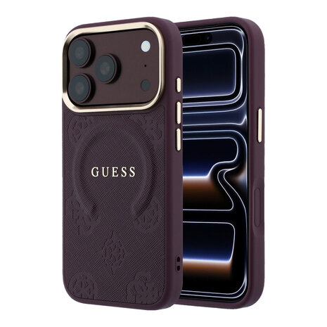 Guess Guess iPhone 18 Pro Max Back-Cover hul - HC Magsafe Saffiano HS Peony & Ring - Burgundy Guess Guess iPhone 18 Pro Max Back-Cover hul - HC Magsafe Saffiano HS Peony & Ring - Burgundy