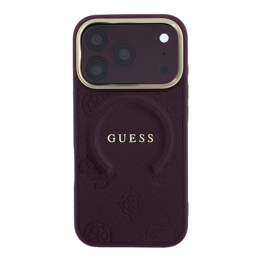 Guess Guess iPhone 18 Pro Max Back cover case - HC Magsafe Saffiano HS Peony & Ring - Burgundy