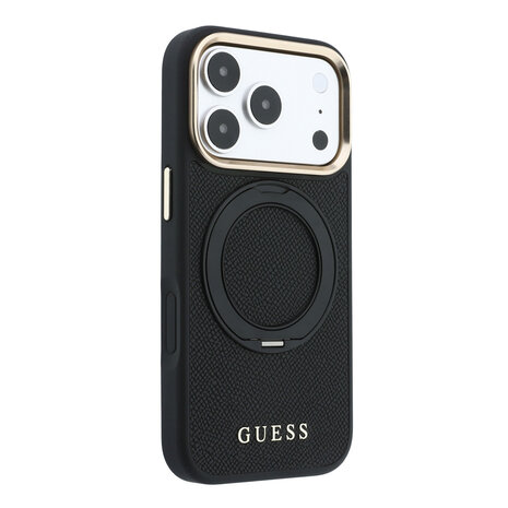 Guess Guess iPhone 18 Pro Max Back cover case - HC Magsafe Ring Stand 360 Grained PU Classic Logo - Black
