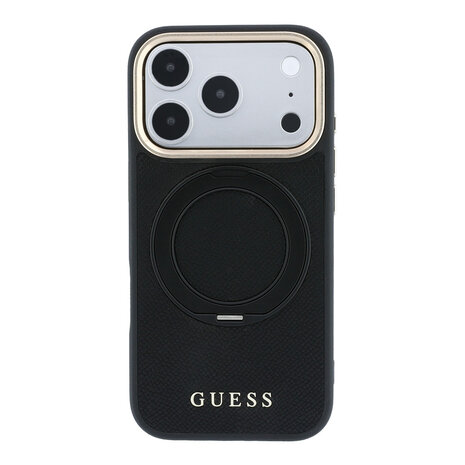 Guess Guess iPhone 18 Pro Max Back cover case - HC Magsafe Ring Stand 360 Grained PU Classic Logo - Black