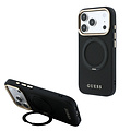 Guess Guess iPhone 18 Pro Max/iPhone 17 Pro Max Hartschalenhülle MagSafe Genarbtes PU 360° Ringständer Klassisches Logo - Schwarz