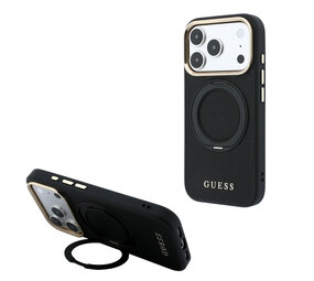Guess Guess iPhone 18 Pro Max Backcover hoesje - HC Magsafe Ring Stand 360 Grained PU Classic Logo - Zwart Guess Guess iPhone 18 Pro Max Backcover hoesje - HC Magsafe Ring Stand 360 Grained PU Classic Logo - Zwart