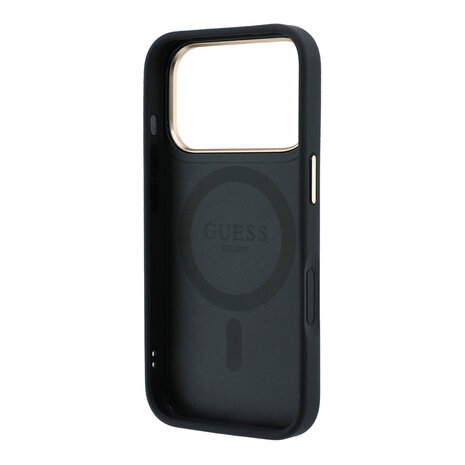 Guess Guess iPhone 18 Pro Max Back cover case - HC Magsafe Ring Stand 360 Grained PU Classic Logo - Black