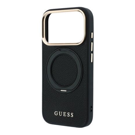 Guess Guess iPhone 18 Pro Max Back cover coque - HC Magsafe Ring Stand 360 Grained PU Classic Logo - Noir Guess Guess iPhone 18 Pro Max Back cover coque - HC Magsafe Ring Stand 360 Grained PU Classic Logo - Noir