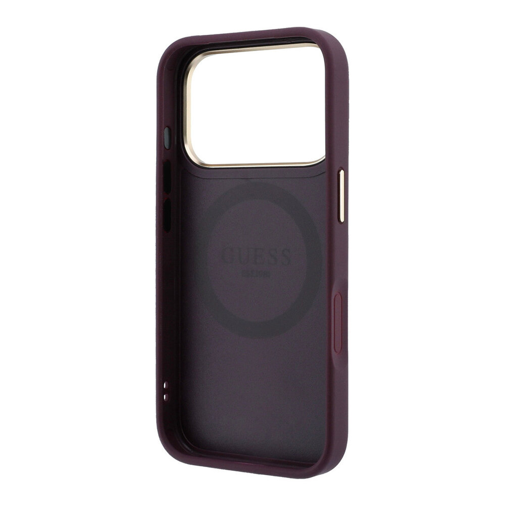 Guess Guess iPhone 18 Pro Back cover case - HC Magsafe PU Stripe HS Peony 4G Logo - Burgundy