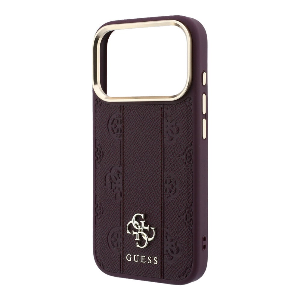 Guess Guess iPhone 18 Pro Back cover case - HC Magsafe PU Stripe HS Peony 4G Logo - Burgundy