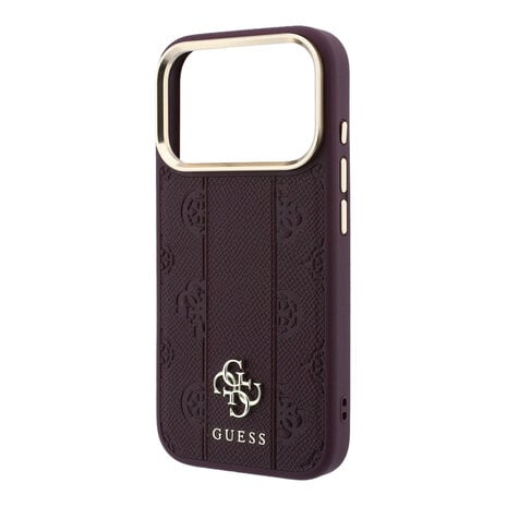 Guess Guess iPhone 18 Pro Back cover case - HC Magsafe PU Stripe HS Peony 4G Logo - Burgundy