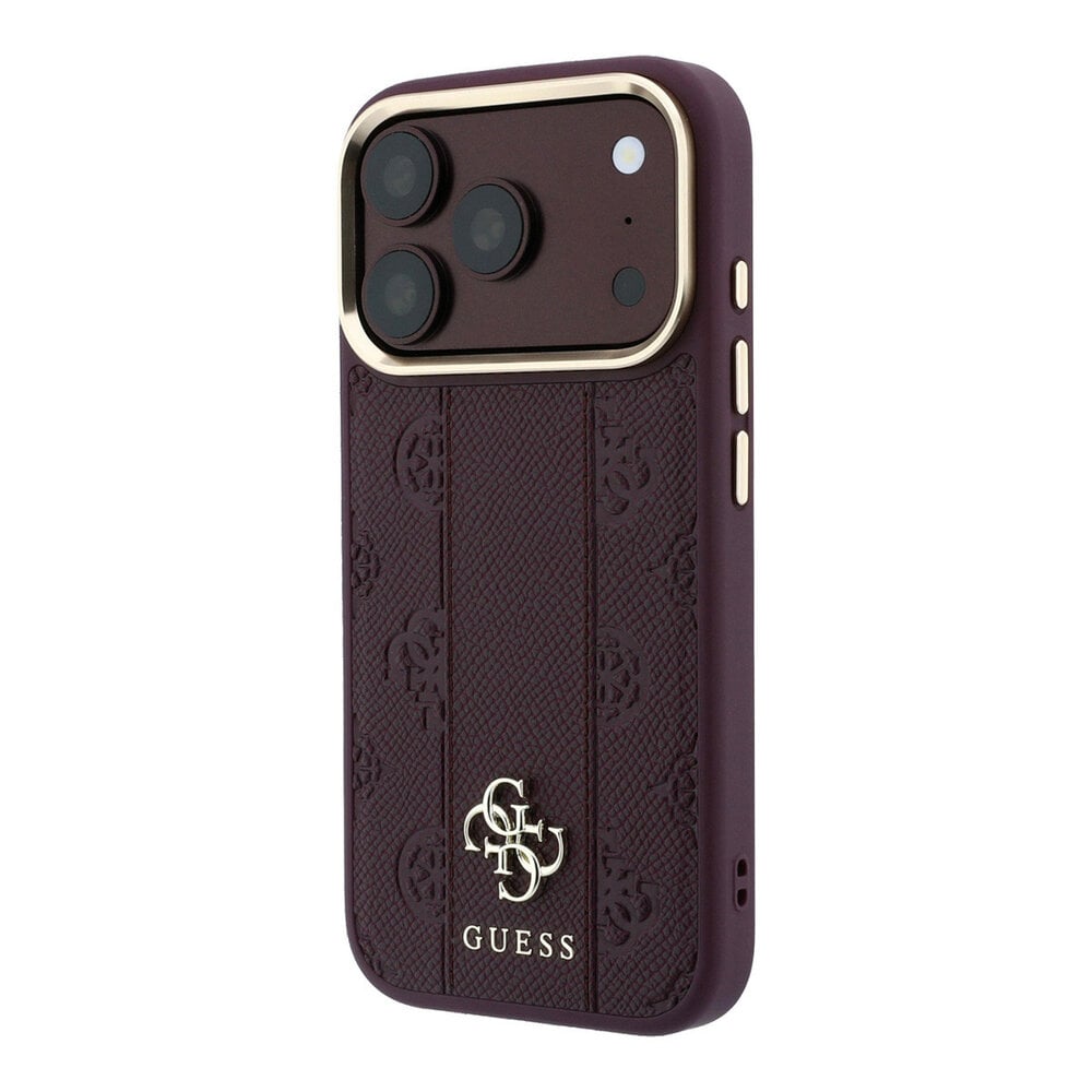 Guess Guess iPhone 18 Pro Back cover case - HC Magsafe PU Stripe HS Peony 4G Logo - Burgundy