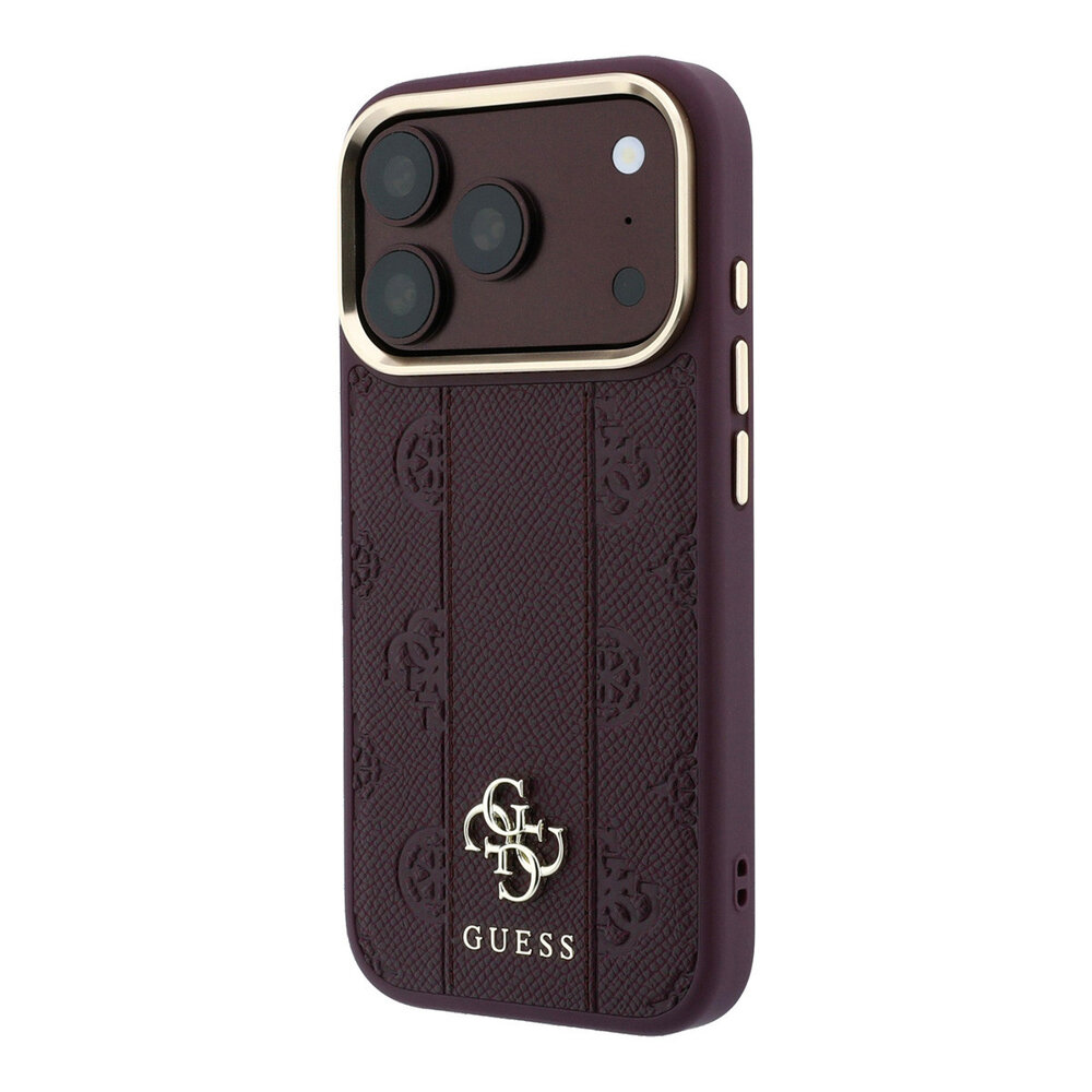 Guess Guess iPhone 18 Pro Back cover coque - HC Magsafe PU Stripe HS Peony 4G Logo - Burgundy Guess Guess iPhone 18 Pro Back cover coque - HC Magsafe PU Stripe HS Peony 4G Logo - Burgundy