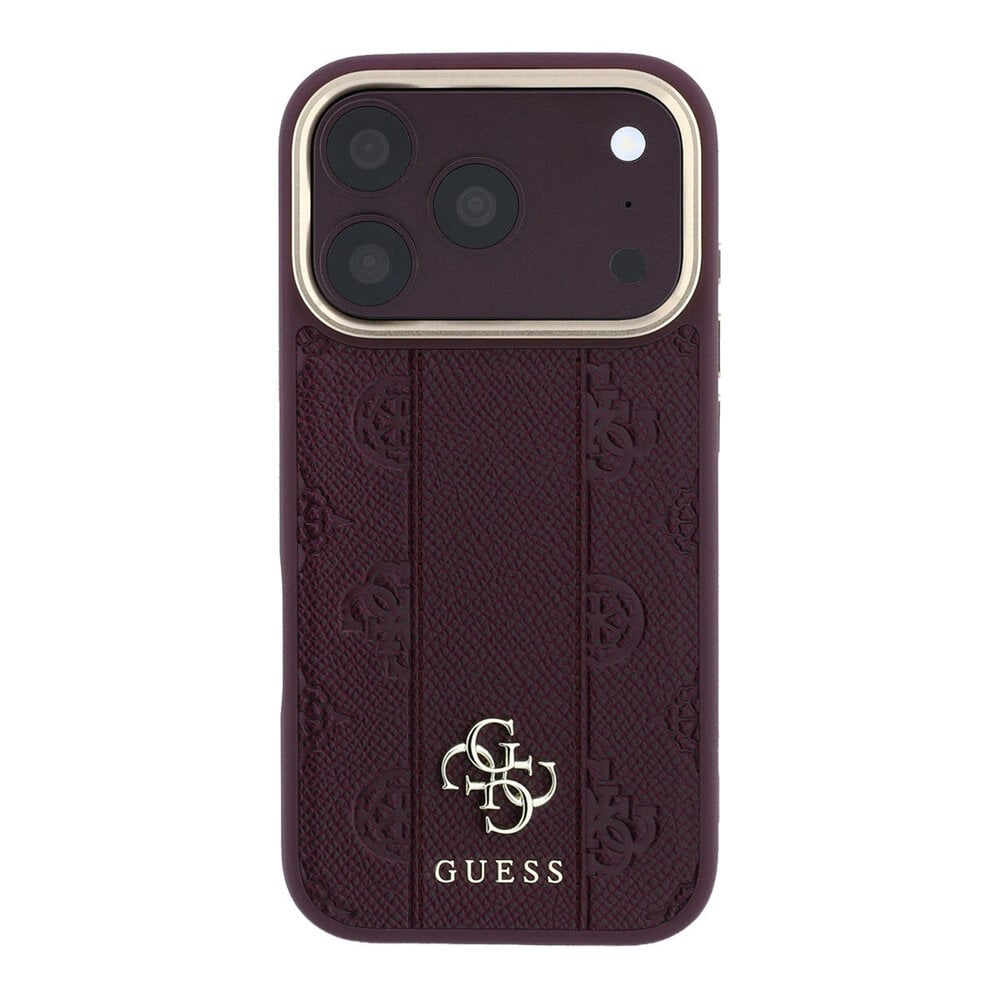 Guess Guess iPhone 18 Pro Back cover case - HC Magsafe PU Stripe HS Peony 4G Logo - Burgundy