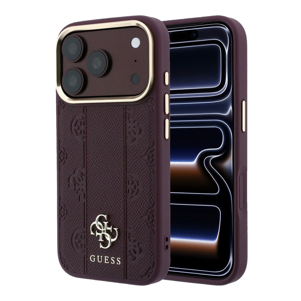 Guess Guess iPhone 18 Pro Back cover case - HC Magsafe PU Stripe HS Peony 4G Logo - Burgundy