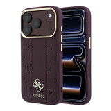 Guess Guess iPhone 18 Pro Back-Cover hul - HC Magsafe PU Stripe HS Peony 4G Logo - Burgundy