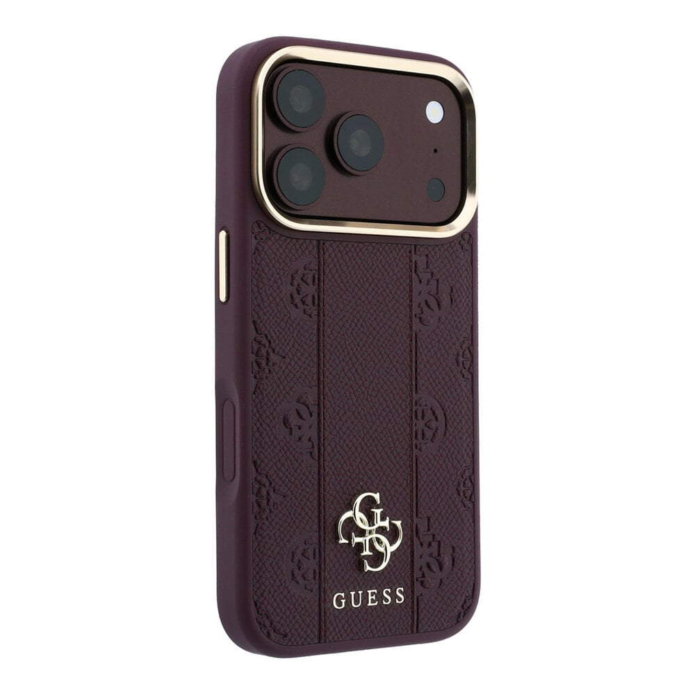 Guess Guess iPhone 18 Pro Back cover case - HC Magsafe PU Stripe HS Peony 4G Logo - Burgundy