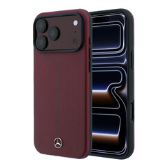 Mercedes-Benz iPhone 18 Pro Max/iPhone 17 Pro Max Coque rigide - MagSafe - Similicuir PU - Semi Wrap - Iconic Line - Bordeaux