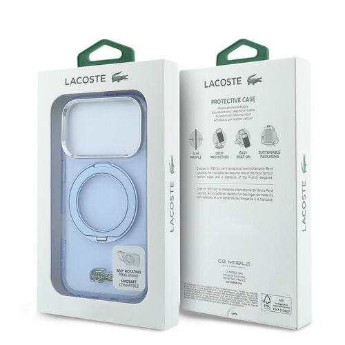 Lacoste Lacoste iPhone 18 Pro/iPhone 17 Pro Hartschalenhülle MagSafe IML Glänzende Oberfläche Ringständer - Hellblau