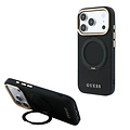 Guess Guess iPhone 18 Pro Max/iPhone 17 Pro Max Hartschalenhülle MagSafe Genarbtes PU 360° Ringständer Klassisches Logo - Schwarz