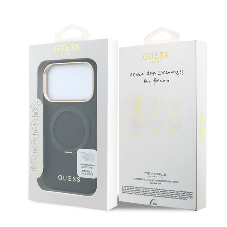 Guess Guess iPhone 18 Pro Max Back cover case - HC Magsafe Ring Stand 360 Grained PU Classic Logo - Black
