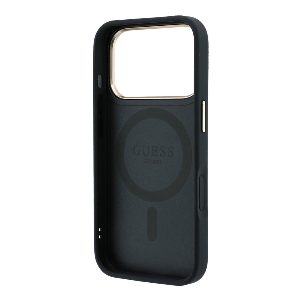 Guess Guess iPhone 18 Pro Max Back cover case - HC Magsafe Ring Stand 360 Grained PU Classic Logo - Black