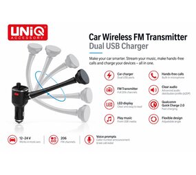 UNIQ Accessory FM Transmitter en autolader - lange arm - van UNIQ Accessory - Zwart
