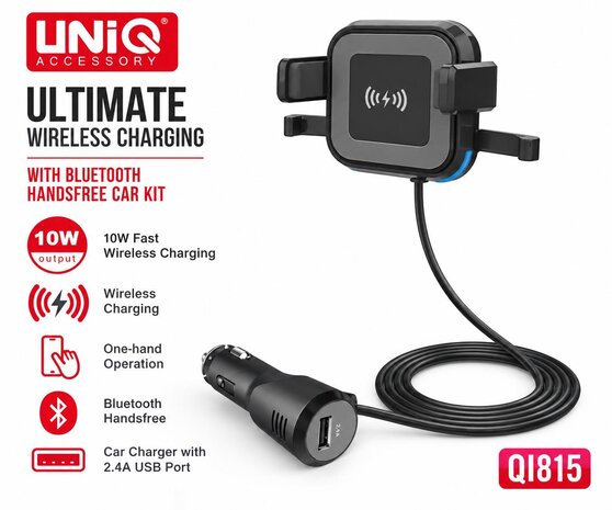 UNIQ Accessory UNIQ Autohouder +  Draadloze Oplader - Black