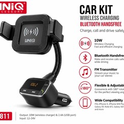 UNIQ Accessory Bluetooth FM Transmitter, Autohouder +  Draadloze Oplader - Noir