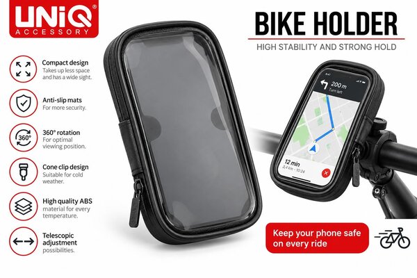 UNIQ Accessory UNIQ Accessory Weerbestendige Fietshouder - 360 graden draaibaar - Zwart UNIQ Accessory UNIQ Accessory Weerbestendige Fietshouder - 360 graden draaibaar - Zwart