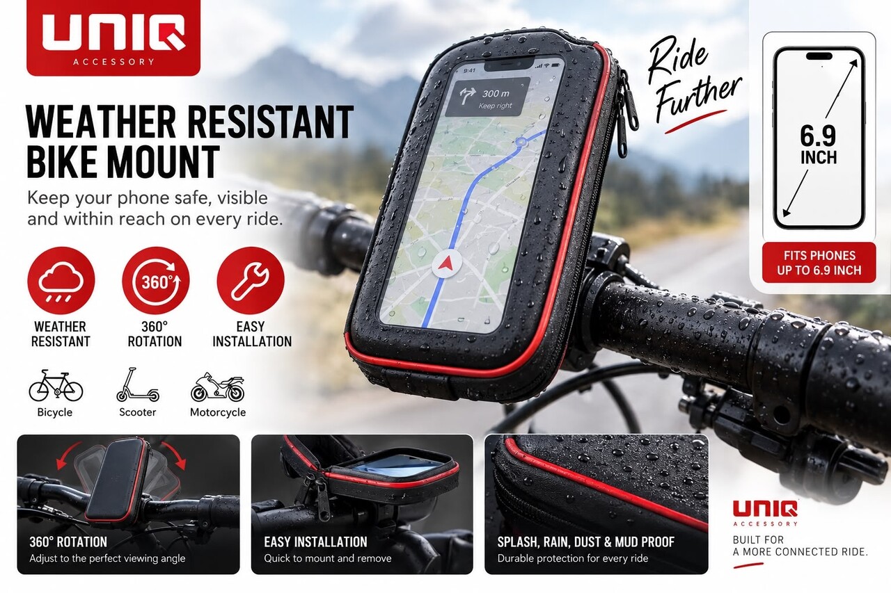 UNIQ Accessory UNIQ Accessory Wetterfester Fahrradhalter – 360 Grad drehbar – Rote linie - Schwarz