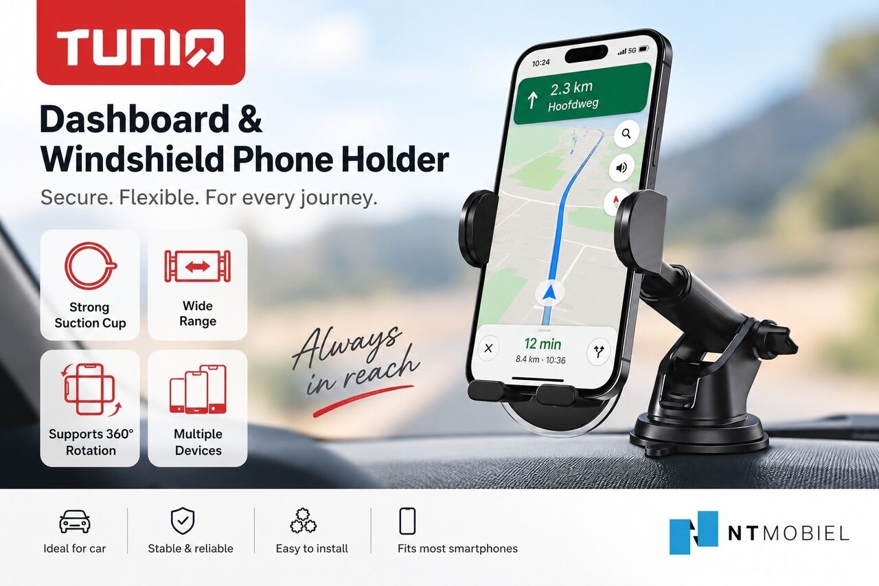 TUNIQ TUNIQ 360 graden draaibare Telefoonhouder voor in de auto - Zwart TUNIQ TUNIQ 360 graden draaibare Telefoonhouder voor in de auto - Zwart