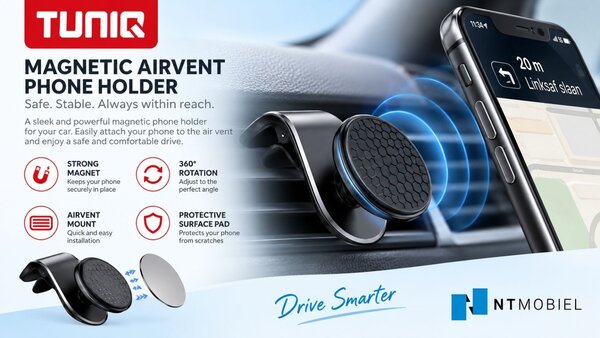 TUNIQ TUNIQ Telefoonhouder auto magnectic airvent - Zwart