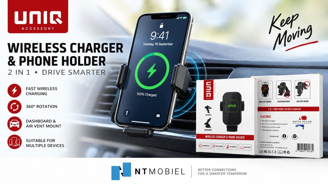 UNIQ Accessory UNIQ Accessory 2 in 1 Car Phone Holder and Wireless Charger - Air Vent & Dashboard - Black UNIQ Accessory UNIQ Accessory 2 in 1 Car Phone Holder and Wireless Charger - Air Vent & Dashboard - Black