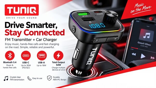 TUNIQ TUNIQ FM Transmitter and Car Charger - LGB - Black TUNIQ TUNIQ FM Transmitter and Car Charger - LGB - Black