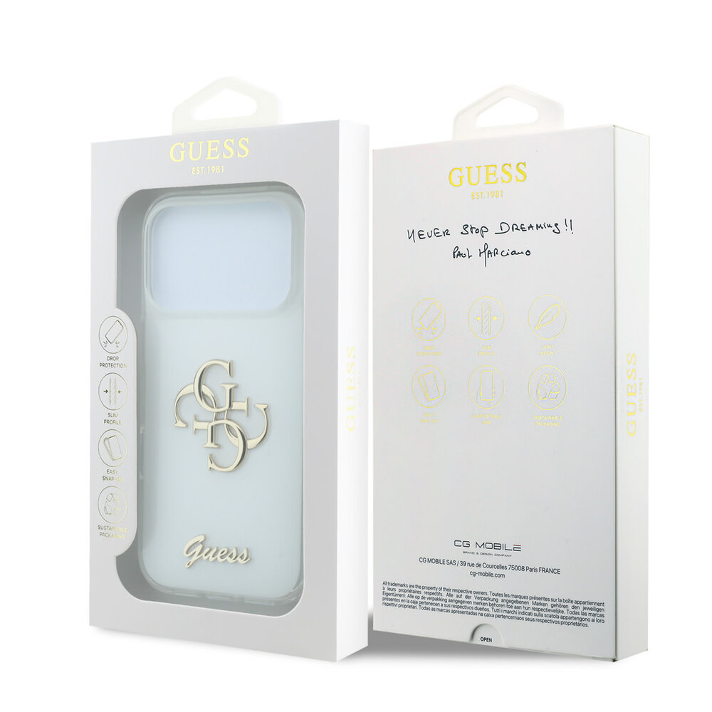 Guess Guess iPhone 18 Pro Hoesje - IML - 4G - harde behuizing - metalen scriptlogo - Wit Guess Guess iPhone 18 Pro Hoesje - IML - 4G - harde behuizing - metalen scriptlogo - Wit