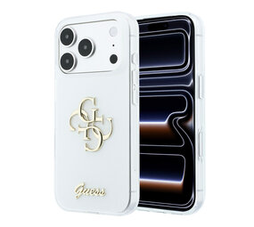 Guess Guess iPhone 18 Pro Hoesje - IML - 4G - harde behuizing - metalen scriptlogo - Wit