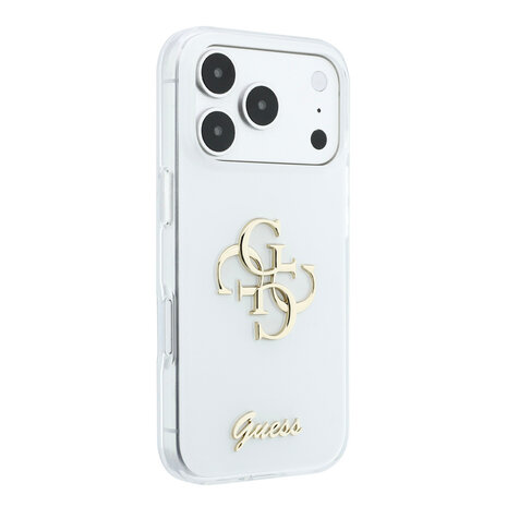Guess Guess iPhone 18 Pro Coque - IML - 4G - structure rigide - logo métallique en écriture cursive - Blanc Guess Guess iPhone 18 Pro Coque - IML - 4G - structure rigide - logo métallique en écriture cursive - Blanc