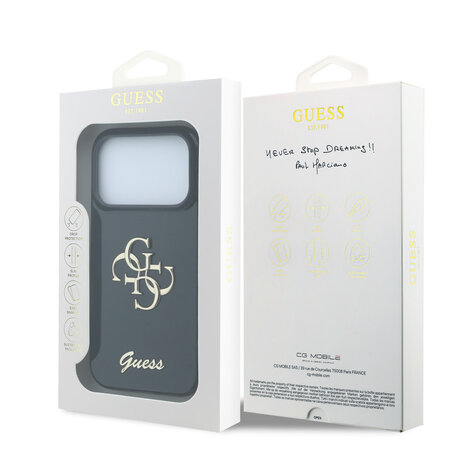 Guess Guess iPhone 18 Pro Max Hülle - IML - 4G - Hartschale - Metalllogo in Schreibschrift - Schwarz