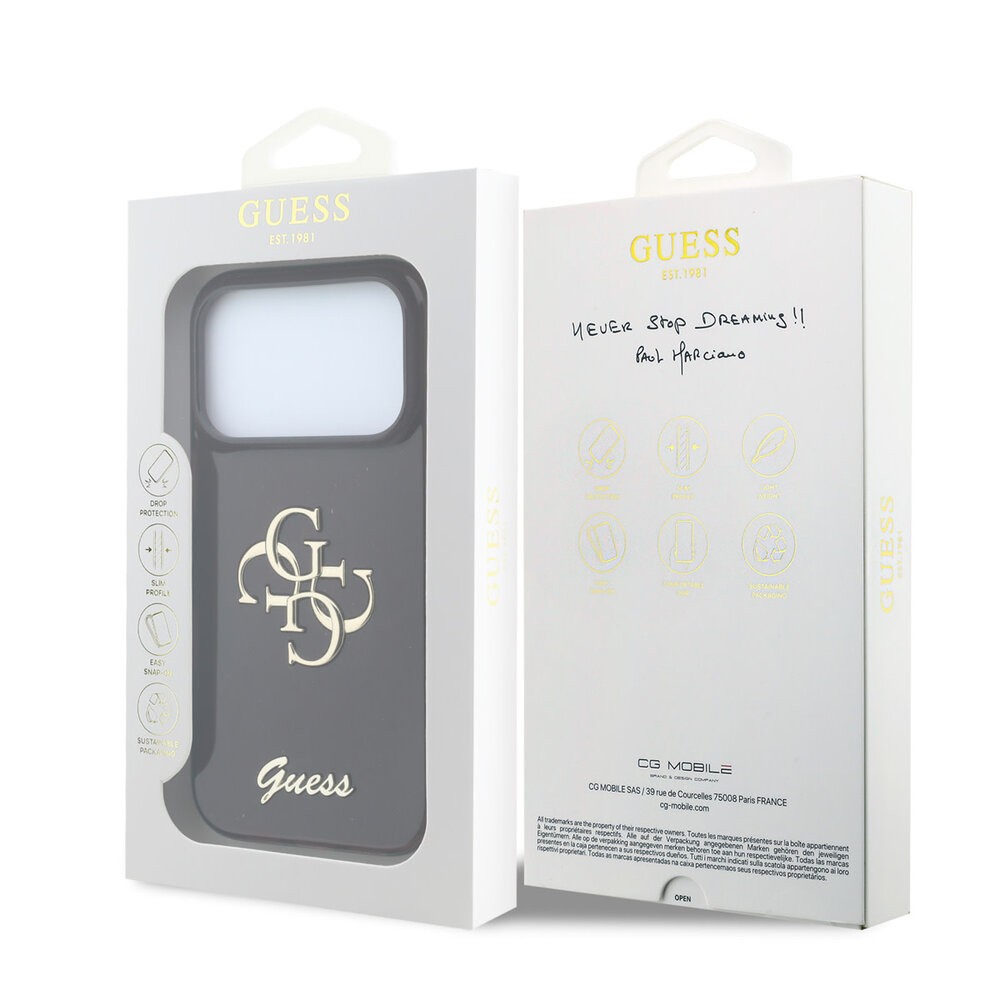 Guess Guess iPhone 18 Pro Max Hoesje IML - 4G - harde behuizing - metalen scriptlogo Bordeauxrood Guess Guess iPhone 18 Pro Max Hoesje IML - 4G - harde behuizing - metalen scriptlogo Bordeauxrood