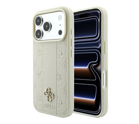 Guess Guess iPhone 18 Pro Hoesje MagSafe - PU - streeppatroon - harde behuizing - Peony 4G-logo Beige