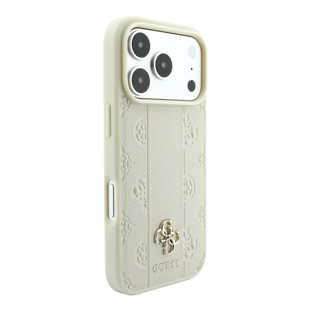 Guess Guess iPhone 18 Pro Hoesje MagSafe - PU - streeppatroon - harde behuizing - Peony 4G-logo Beige Guess Guess iPhone 18 Pro Hoesje MagSafe - PU - streeppatroon - harde behuizing - Peony 4G-logo Beige