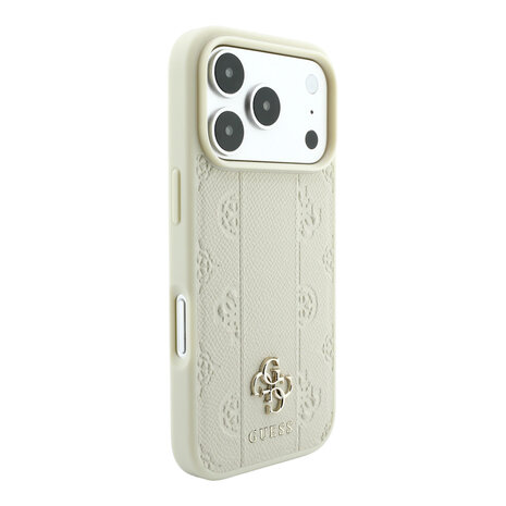 Guess Guess iPhone 18 Pro Hoesje MagSafe - PU - streeppatroon - harde behuizing - Peony 4G-logo Beige Guess Guess iPhone 18 Pro Hoesje MagSafe - PU - streeppatroon - harde behuizing - Peony 4G-logo Beige