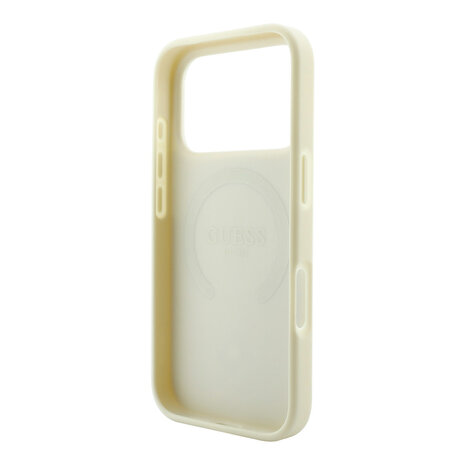 Guess Guess iPhone 18 Pro Hoesje MagSafe - PU - streeppatroon - harde behuizing - Peony 4G-logo Beige Guess Guess iPhone 18 Pro Hoesje MagSafe - PU - streeppatroon - harde behuizing - Peony 4G-logo Beige