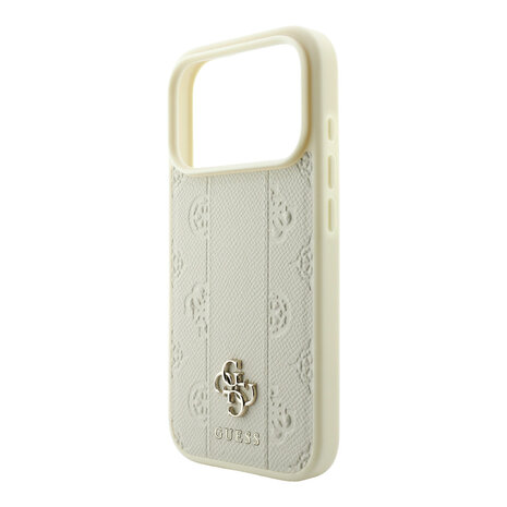 Guess Guess iPhone 18 Pro Hoesje MagSafe - PU - streeppatroon - harde behuizing - Peony 4G-logo Beige Guess Guess iPhone 18 Pro Hoesje MagSafe - PU - streeppatroon - harde behuizing - Peony 4G-logo Beige