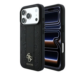 Guess Guess iPhone 18 Pro Hoesje - MagSafe - PU - streeppatroon - harde behuizing - Peony 4G-logo - Zwart
