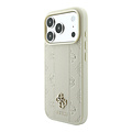 Guess Guess iPhone 18 Pro Max/iPhone 17 Pro Max Hartschalenhülle MagSafe PU Streifen Pfingstrose 4G-Logo - Beige