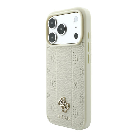 Guess Guess iPhone 18 Pro Max Hülle - MagSafe - PU - Streifenmuster - Hartschale - Peony 4G-Logo - Beige