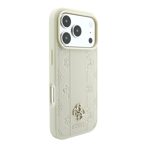 Guess Guess iPhone 18 Pro Max/iPhone 17 Pro Max Hartschalenhülle MagSafe PU Streifen Pfingstrose 4G-Logo - Beige