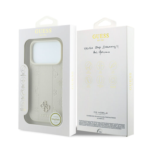 Guess Guess iPhone 18 Pro Max/iPhone 17 Pro Max Hartschalenhülle MagSafe PU Streifen Pfingstrose 4G-Logo - Beige