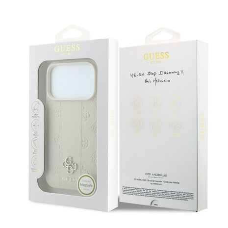 Guess Guess iPhone 18 Pro Max Coque - MagSafe - PU - motif rayé - structure rigide - logo Peony 4G - Beige Guess Guess iPhone 18 Pro Max Coque - MagSafe - PU - motif rayé - structure rigide - logo Peony 4G - Beige