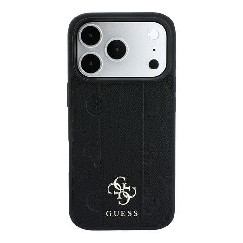 Guess Guess iPhone 18 Pro Max/iPhone 17 Pro Max Hartschalenhülle MagSafe PU Streifen Pfingstrose 4G-Logo - Schwarz