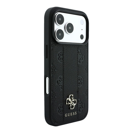 Guess Guess iPhone 18 Pro Max Hoesje - MagSafe - PU - streeppatroon - harde behuizing - Peony 4G-logo - Zwart Guess Guess iPhone 18 Pro Max Hoesje - MagSafe - PU - streeppatroon - harde behuizing - Peony 4G-logo - Zwart